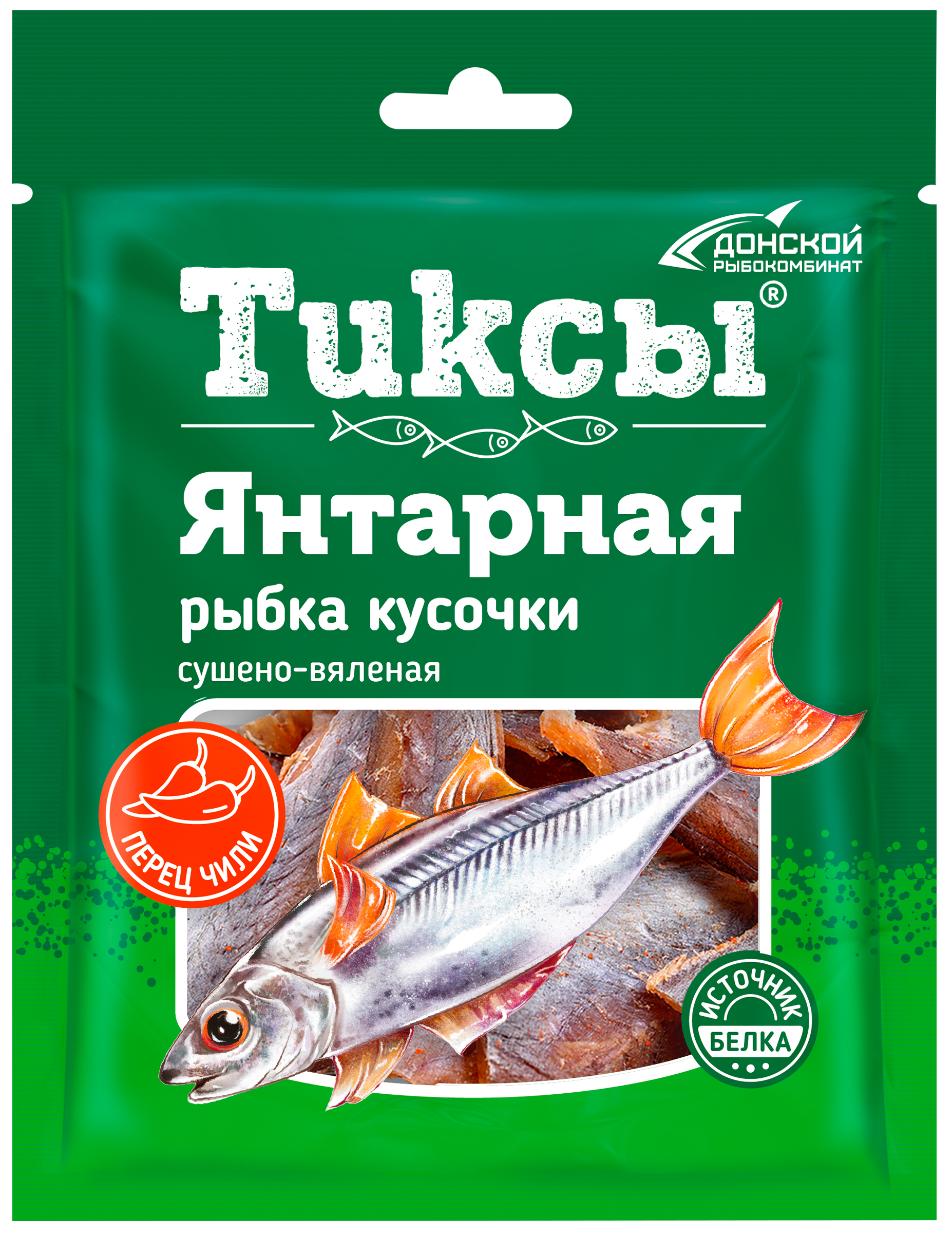

Рыбка янтарная сушено-вяленая ТИКСЫ путассу с перцем, кусочки