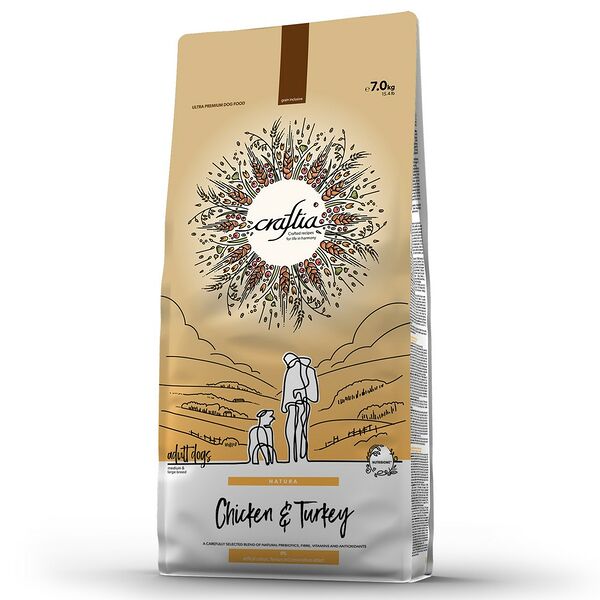 Корм для собак CRAFTIA Natura для средних и крупных пород, из курицы и индейки сухой 7кг