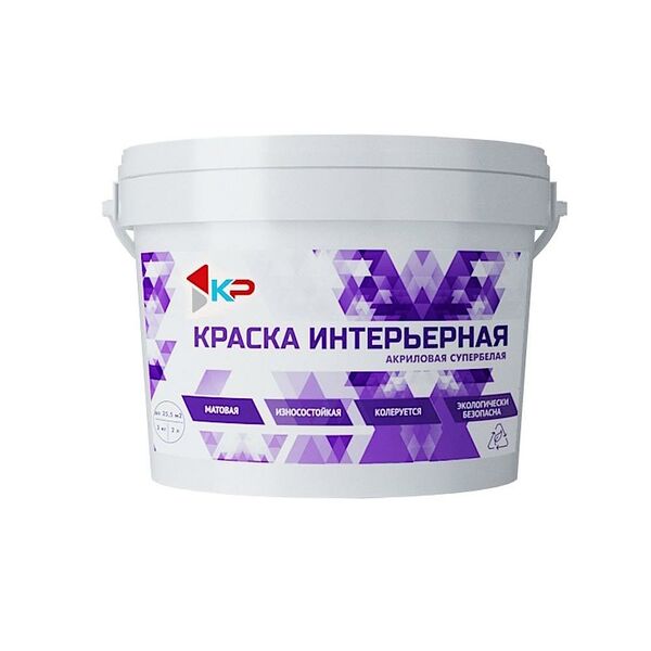 Краска акриловая супербелая интерьерная КР, 3 кг