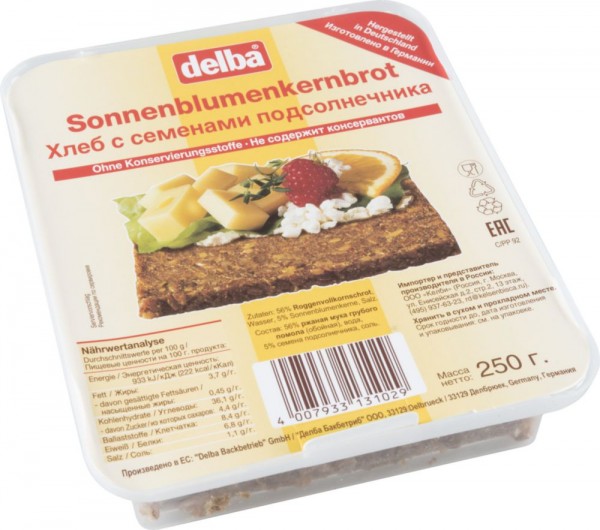 

Хлеб Delba с семенами подсолнечника 250 г