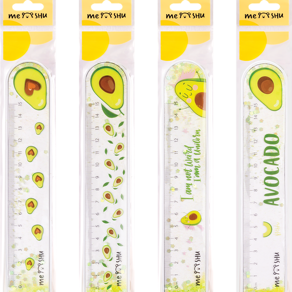 Линейка MESHU Avocado 15см, с блестками, гибкая, в ассортименте