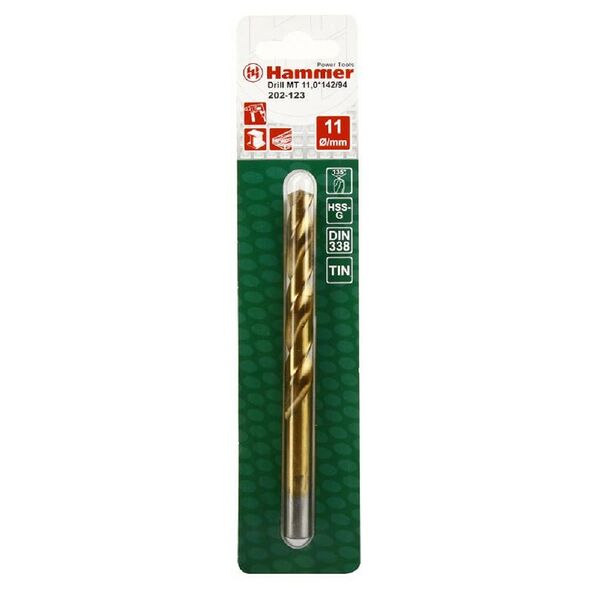 Сверло по металлу Hammer 202-123 DR MT, 11 мм, 142 мм, DIN338, HSS-G, TIN, 1 шт