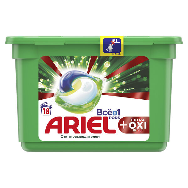 Капсулы для стирки Ariel Pods Extra Oxi Effect, 18 шт.