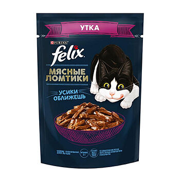 Корм влажный Felix полнорационный для взрослых кошек Мясные Ломтики, с уткой