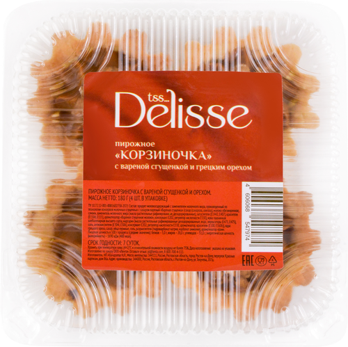 

Пирожное Delisse Корзиночка с вареной сгущенкой и грецким орехом, 180 г