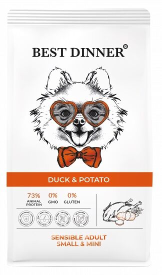 Best Dinner Sensible Adult Mini сухой корм для собак мелких пород с чувствительным пищеварением Утка и картофель