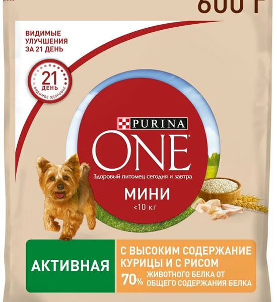 Сухой корм для собак Purina ONE с курицей и рисом 600г