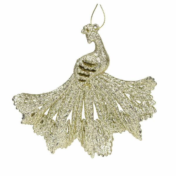 Сноу бум подвеска декоративная в виде павлина, глиттер, золотой, пластик, 14*13см