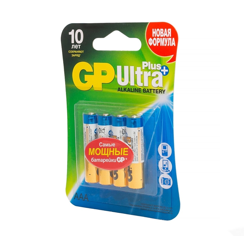 

Батарейки алкалиновые GP Ultra Plus AAA 4 шт. LR03
