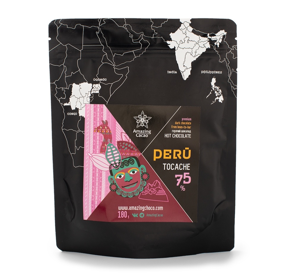 

Горячий шоколад Amazing cacao Peru Tocache 75% 180г, Россия