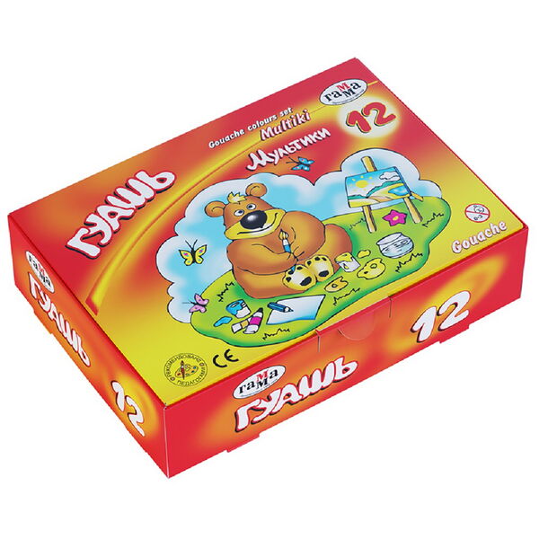Гуашь Мультики шт 240 гр 20мл 12 цвет. Гамма
