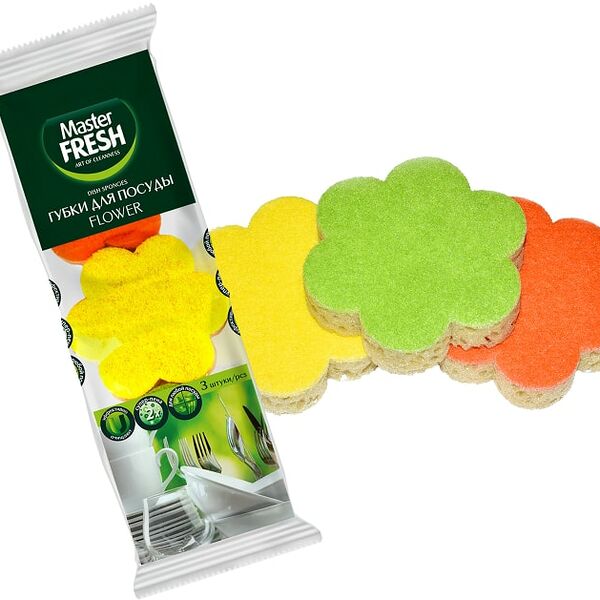Губки для мытья посуды Master Fresh Flower 100*27мм 3шт