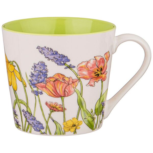 Кружка Цветы, 400 мл, зеленый, фарфор