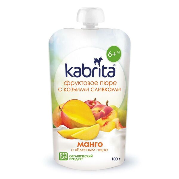 Фруктовое пюре с козьими сливками Манго с яблочным пюре, Kabrita, Эстония