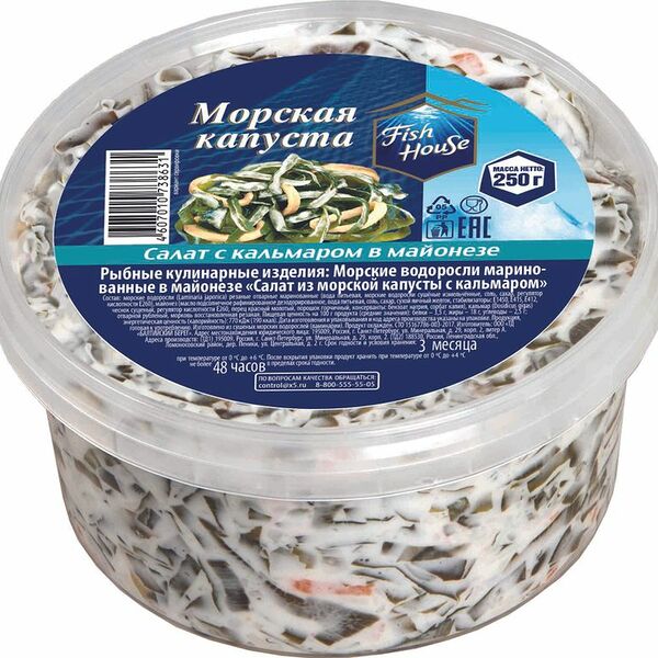 Салат Fish House из морской капусты с кальмаром в майонезе, 250г