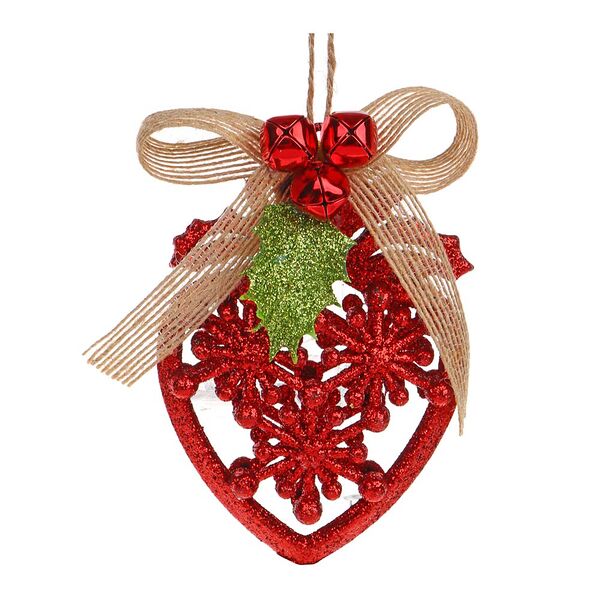Сноу бум подвеска декоративная, с хвойным декором, глиттер, красный, пластик, 10x7см
