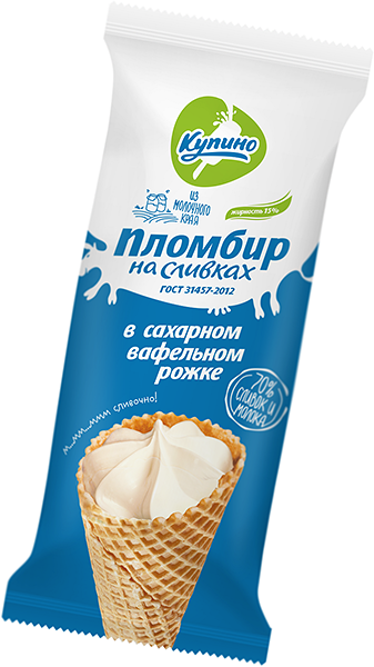 Мороженое Купино пломбир на сливках ванильный рожок с шоколадной глазурью 90г