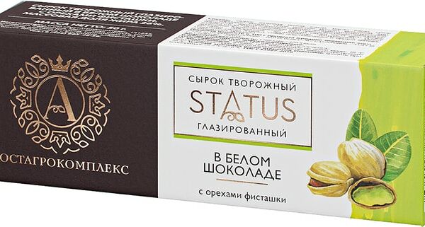 Сырок глазированный А.РостАгроКомплекс в белом шоколаде с орехами фисташки 26% 50г