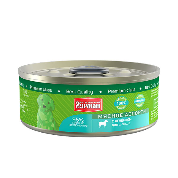 Корм консервированный для щенков Четвероногий гурман Мясное ассорти с ягненком 100г