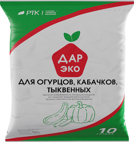 Грунт почвенный для огурцов, кабачков и тыквенных Дар-Эко, 10л