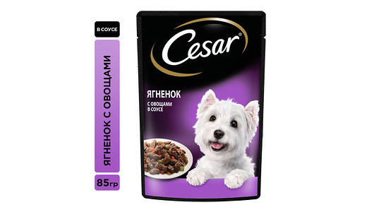 Влажный корм Cesar для взрослых собак, с ягненком и овощами в соусе