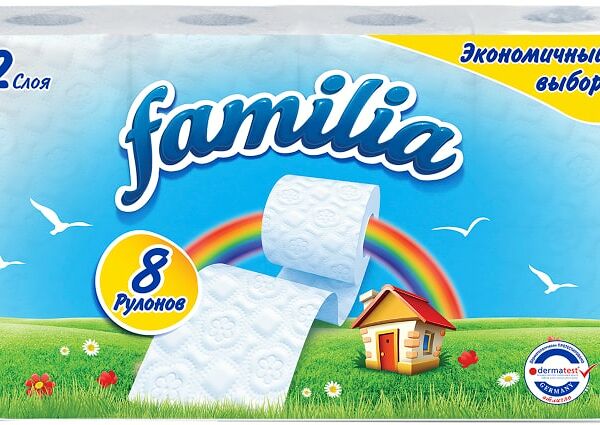 Туалетная бумага Familia Радуга 8 рулонов 2 слоя