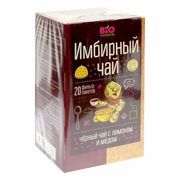 Чай Имбирный черный с лимоном и мёдом 20*1,7г ТМ BiO National (Био Натионал)