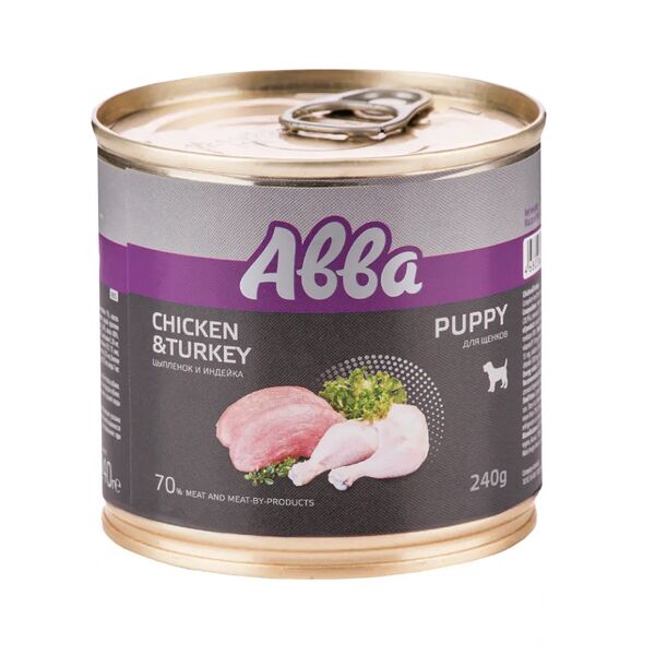 Консервы для щенков Aвва Puppy Цыпленок и индейка 240 г
