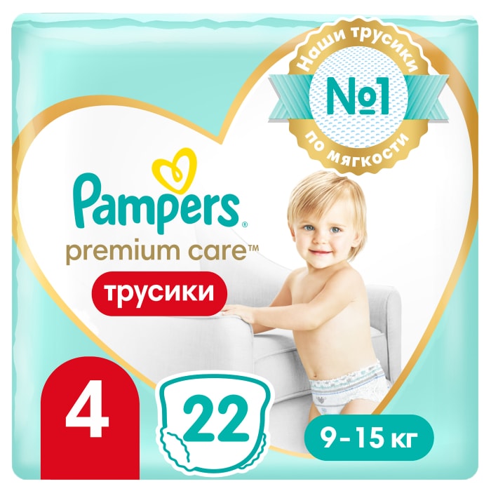 

Подгузники-трусики Pampers Premium Care для малышей 9-14 кг, 4 размер, 22 шт