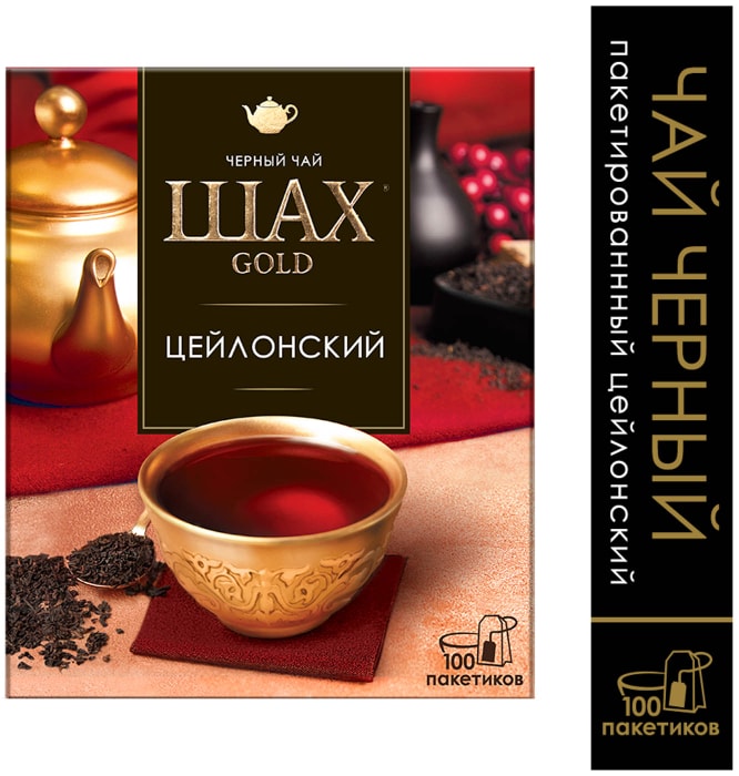 

Чай чёрный Шах Gold Цейлонский в пакетиках 100 шт 200 г