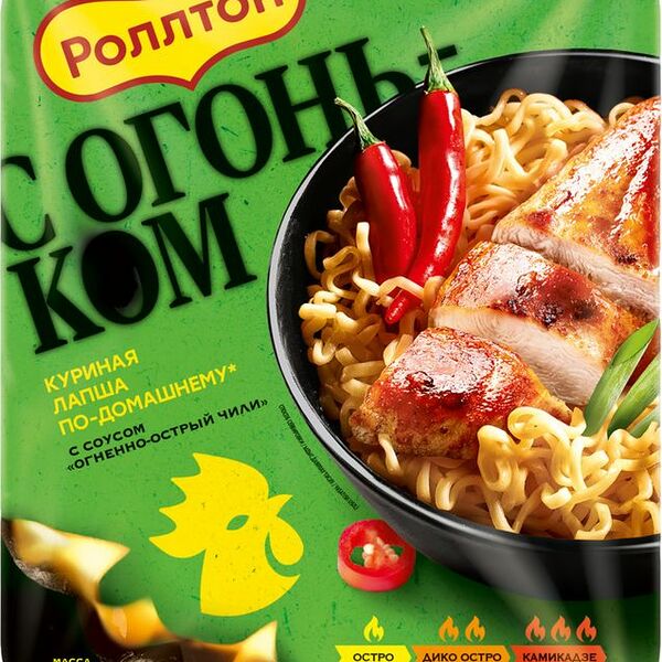 Лапша Роллтон куриная по-домашнему с соусом Огненно-острый чили быстрого приготовления 90г