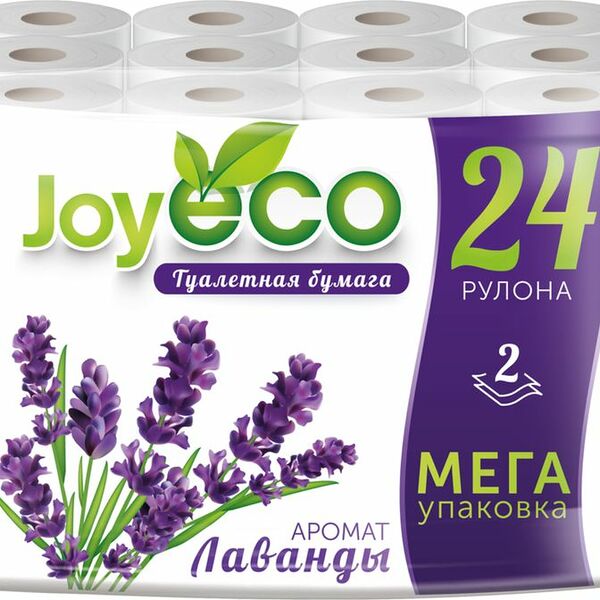 Бумага туалетная Joy Eco белая с ароматом лаванды 2 слоя 24 рулона