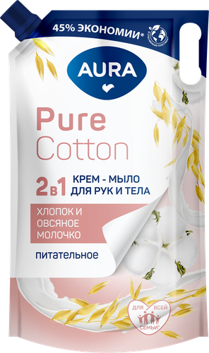 

Крем-мыло для рук и тела Aura Pure Cotton 2в1 Хлопок и овсяное молочко 850 мл