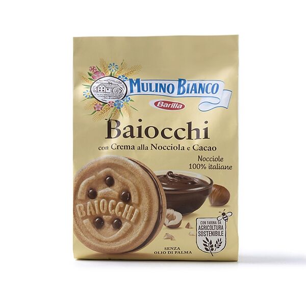 Печенье сахарное Mulino Bianco Байокки с какао-ореховым кремом 260г, Италия