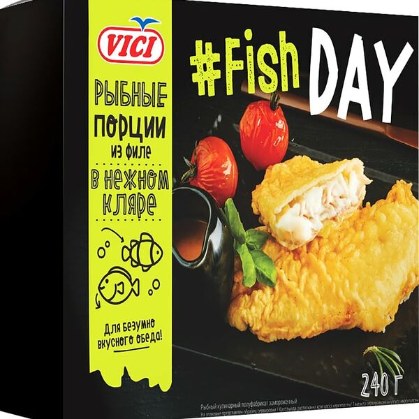 Минтай Vici Fish Day Рыбные порции из филе в нежном кляре 240г