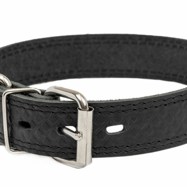 HOMEPET ошейник кожаный Ромбы 30мм х 45-55см простроченный с тиснением черный