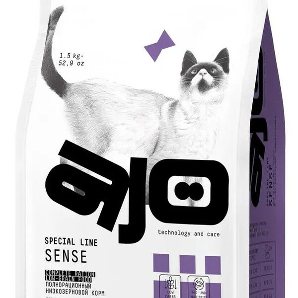  Сухой корм для кошек с чувствительным пищеварением AJO Cat Sense Курица/Олень/Гречка для кошек