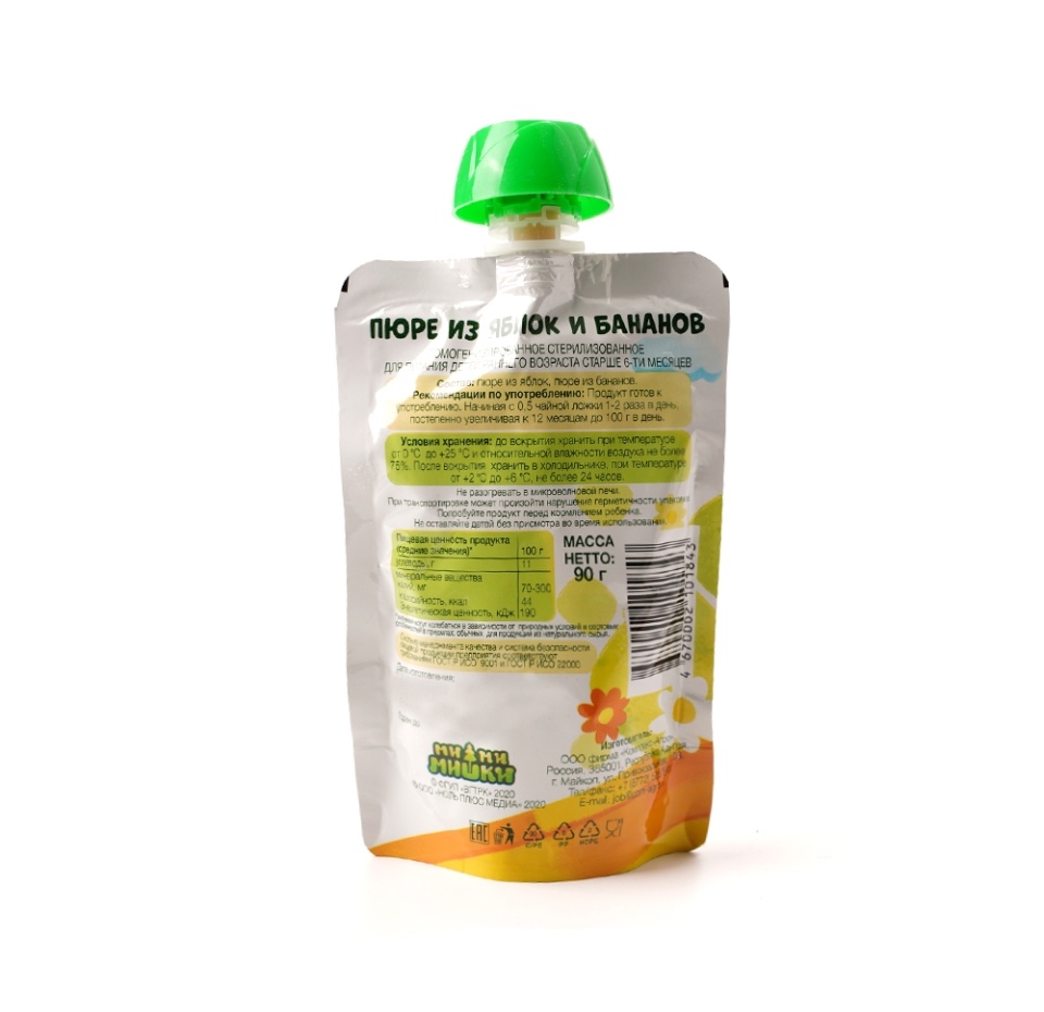 

Пюре Ми-Ми-Мишки Яблоко-Банан с 6 месяцев 90 г