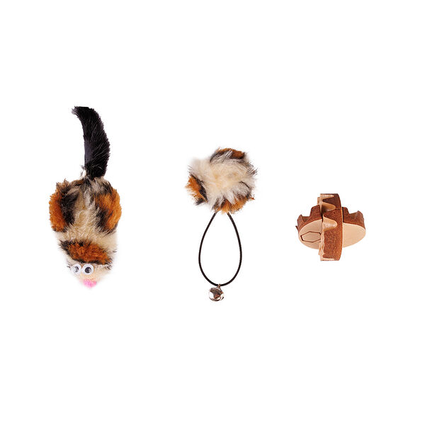 Набор игрушек для кошек Микс: мышка и 2 мячика, тигровый