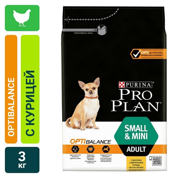 Сухой корм для собак Pro Plan Optibalance Small&Mini Adult для мелких пород с курицей 3кг