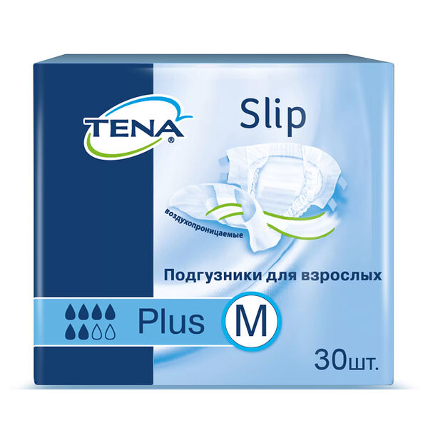 Подгузники для взрослых Tena Slip Plus pазмер М от 80 до 120 см 30 шт