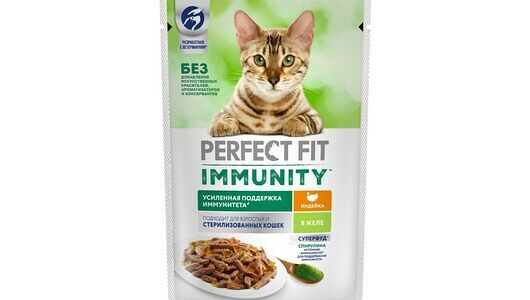 Влажный корм Perfect Fit Immunity для иммунитета кошек, с индейкой в желе и спирулиной 75г