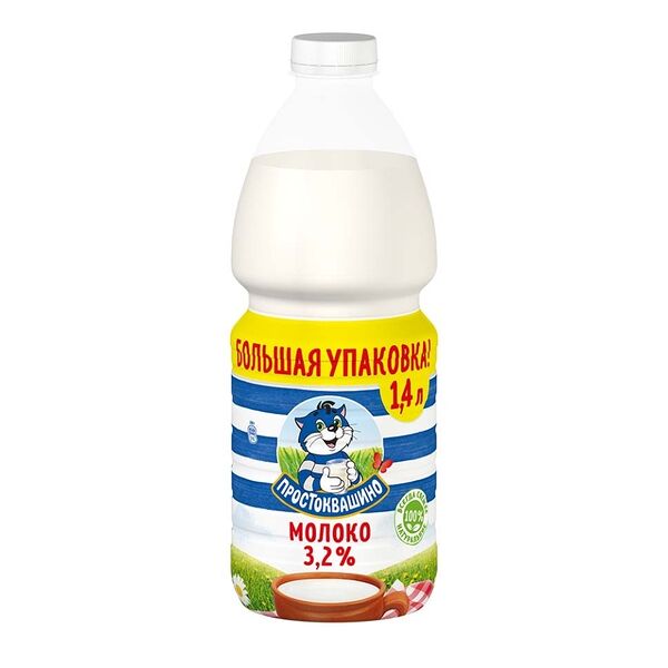 Молоко Простоквашино пастеризованное 3,2%, 1.4л