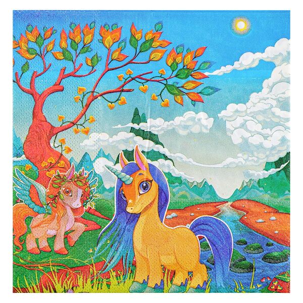 Салфетки бумажные 12шт, праздничные, 33х33см, с изображением единорога