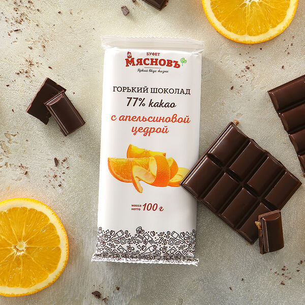 Шоколад горький 77% с апельсиновой цедрой Мясновъ Буфет