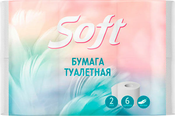 Туалетная бумага Soft 2 слоя 6 рулонов