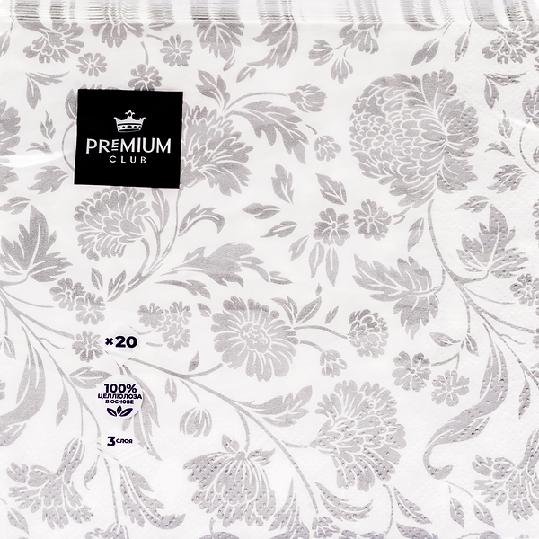 Салфетки бумажные PREMIUM CLUB цветные 3-слоя 33х33см, 20шт цвет в ассортименте, 1шт