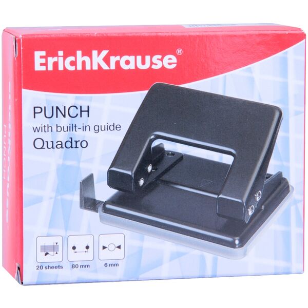 Дырокол ErichKrause Quadro до 20л, черный 4668
