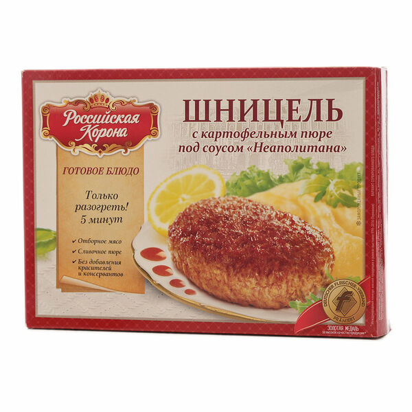Шницель с картофельным пюре под соусмо неаполитана ТМ Российская корона