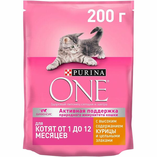 Корм сухой Purina One с курицей и цельными злаками для котят, 200г